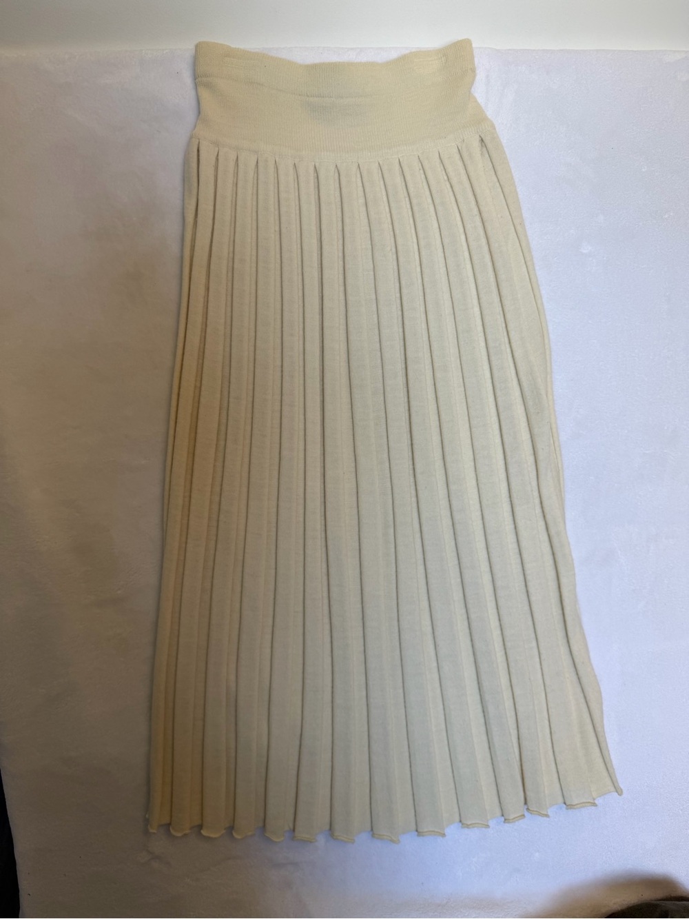 Vintage Liz Claiborne Cream Pleated Knit Maxi Skirt Lambswool Blend Medium - Picture 2 of 6